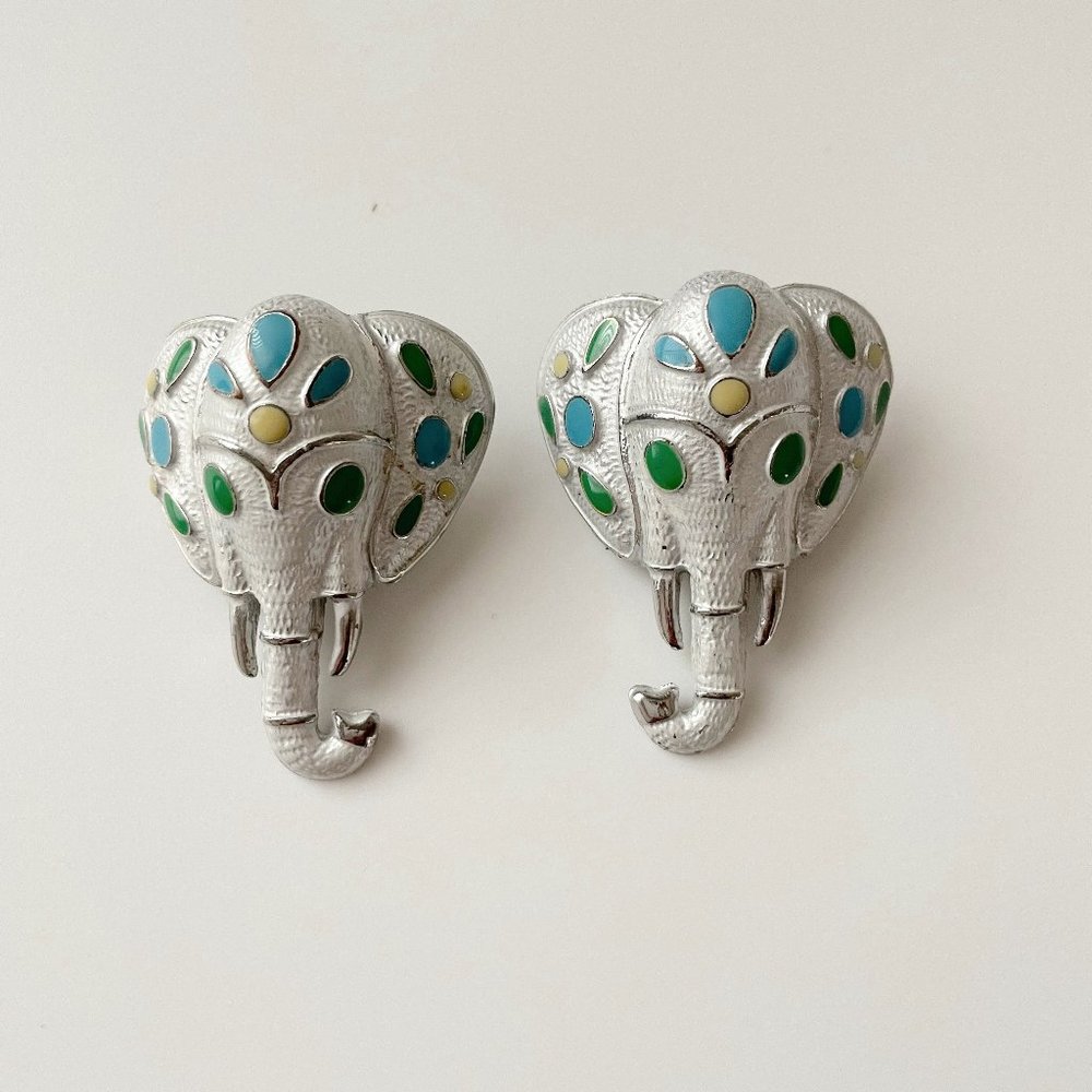 Elephant Head Silver Tone with Turquoise & Teal Detail Art DIY Project Supplies